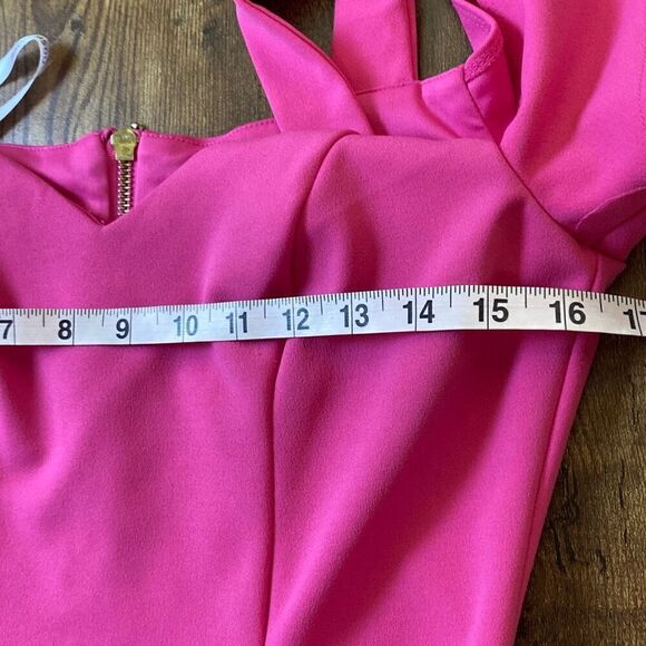 Bisou Bisou Barbie pink off/cold shoulder body con classic dress Sz 8 - Picture 12 of 14